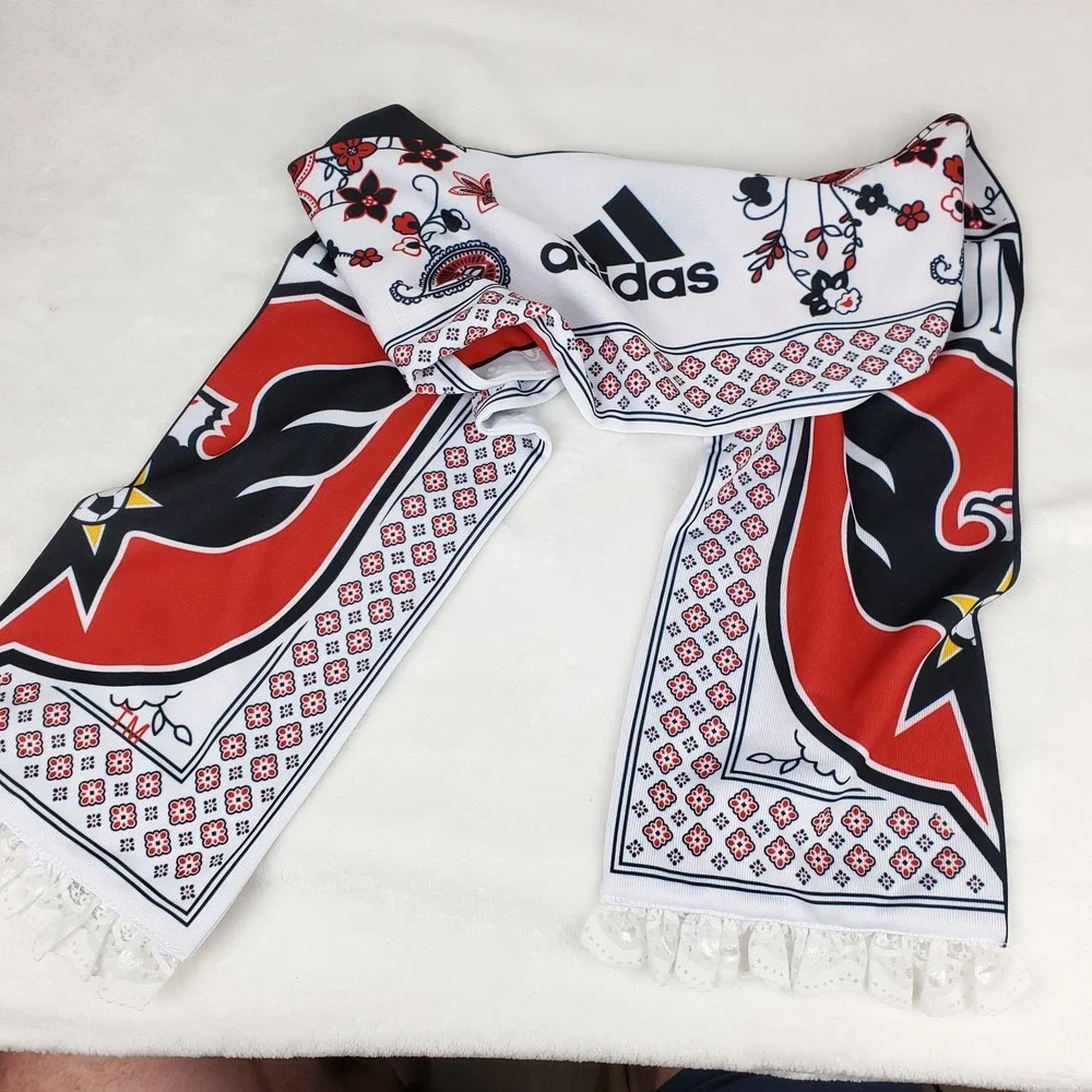 DC United Adidas‎ MLS Knit Scarf Sublimation Print Art Black White Red New